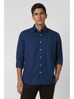 Van Heusen - Men Navy Blue Slim Fit Printed Full Sleeves Casual Shirt
