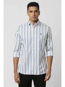Van Heusen - Men White Slim Fit Stripe Full Sleeves Casual Shirt