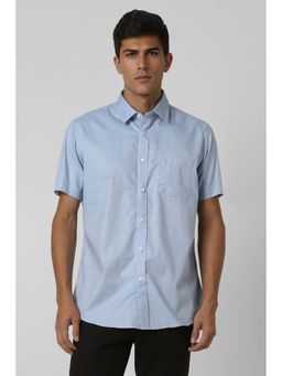 Van Heusen - Men Light Blue Slim Fit Textured Half Sleeves Casual Shirt