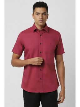 Van Heusen - Men Pink Slim Fit Textured Half Sleeves Casual Shirt