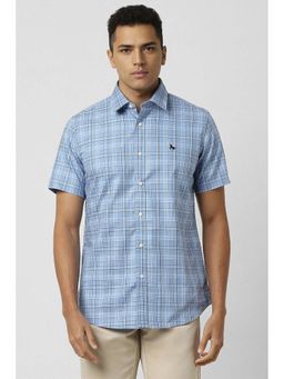 Van Heusen - Men Blue Slim Fit Check Half Sleeves Casual Shirt