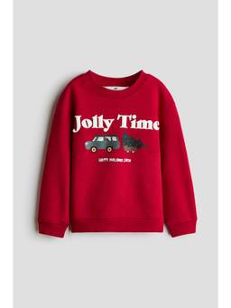 H&M - Boys Red Printed Brushed-Inside Sweatshirt
