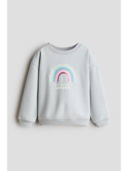 H&M - Girls Grey Print-Motif Brushed-Inside Sweatshirt
