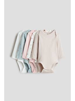 H&M - Girls Multi-Color 5-Pack Envelope-Neck Bodysuits