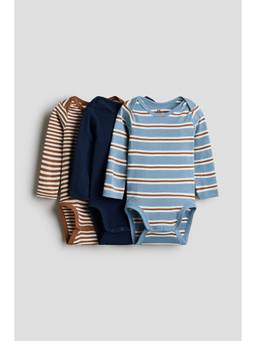 H&M - Boys Multi-Color 3-Pack Envelope-Neck Cotton Bodysuits