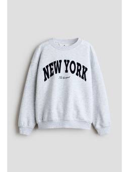 H&M - Girls Grey Loose-Fit Printed Sweatshirt