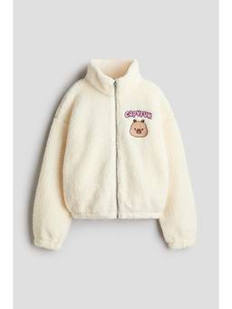 H&M - Girls White Motif-Detail Teddy Jacket