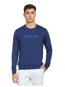 Arrow Sports - Men Dark Blue Crew Neck Embroidered Sweatshirt