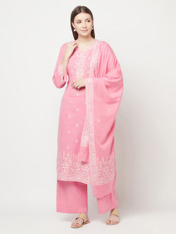 Safaa - Women Cotton Chikankari with Zari Design Unstitched Dress Material with Dupatta (Set of 3)