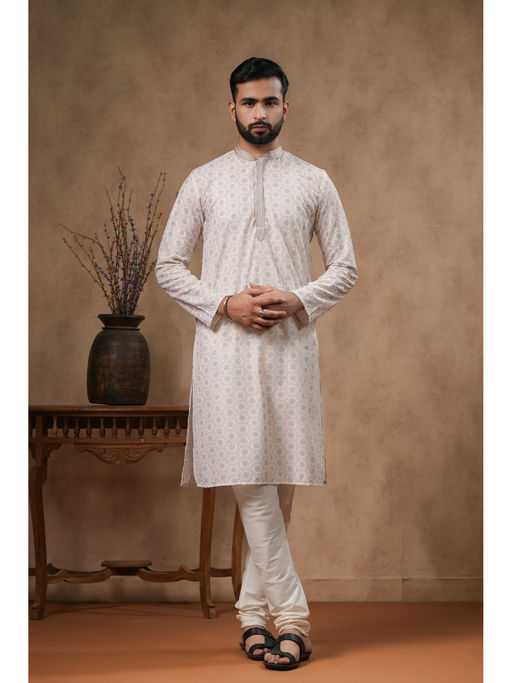 ETHNIC INDIA Ethnic Motifs Printed Mandarin Collar Blended Straight Multi-Color Kurta