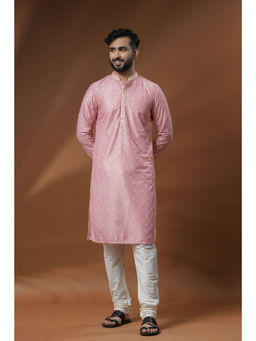 ETHNIC INDIA - Pink Embellished Embroidered Mandarin Collar Blended Straight Pink Kurta