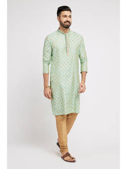 ETHNIC INDIA - Woven Design Mandarin Collar Viscose Rayon Straight Blue Kurta