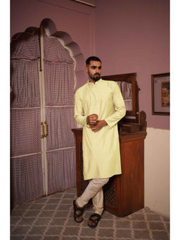 ETHNIC INDIA - Solid Mandarin Collar Yellow Straight Kurta