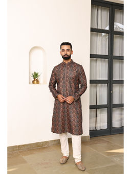 ETHNIC INDIA - Multicolor Printed Mandarin Collar Blended Straight Multi-Color Kurta
