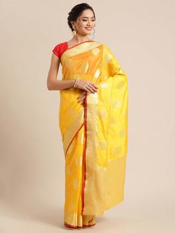 Banarasi Silk Works - Bright Woven Saree Yellow with Unstitched Blouse