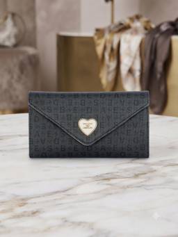 ESBEDA - Black Color Monogram Envelope Flap Women's Wallet (Small)