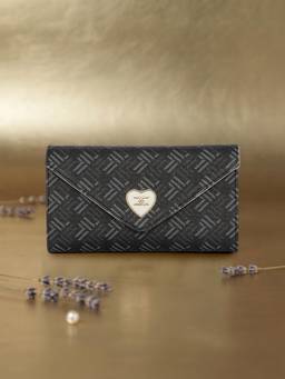 ESBEDA - Black Color Geometric Envelope Flap Wallet (Small)