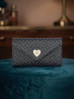ESBEDA - Black Color Diagonal Logo Print Envelope Flap Wallet (Small)