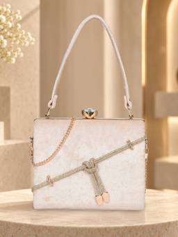 ESBEDA - Rose Gold Color Crystal Belt Top Handle Clutch with Detachable Chain (Small)