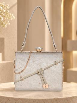 ESBEDA - Ivory Color Crystal Belt Top Handle Clutch with Detachable Chain (Small)
