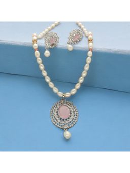 Sri Jagdamba Pearls - Pink Celestial Charm Pearl Necklace with Pair Of Earrings