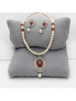 Sri Jagdamba Pearls - Maroon Darsh Pearl Necklace with Pair Of Earrings
