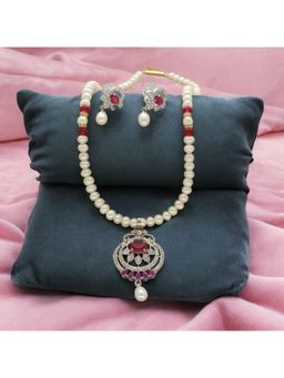 Sri Jagdamba Pearls - Maroon Falak Pearl Necklace with Pair Of Earrings
