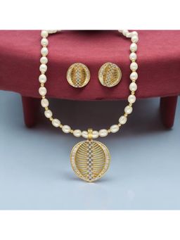 Sri Jagdamba Pearls - Gilded Pearl Necklace with Pair Of Earrings