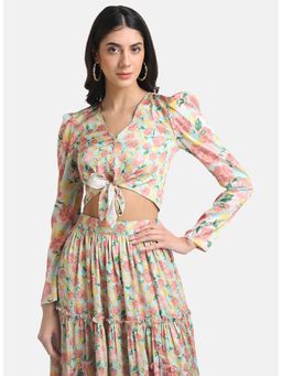 Kazo - Multi-color Tie-knot Detailed Top With Puff Sleeves