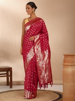 Likha - Viscose Silk Blend Zari Weave Saree with Unstitched Blouse LIKPARSAR33