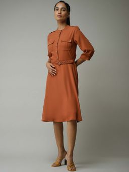 Label Ritu Kumar - Camel Solid Shirt Dress