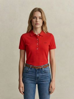 GANT - Women Red Contrast Polo T-Shirt
