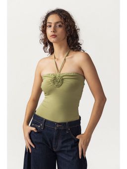 PAST MODERN - Olive Flower Necktie Top