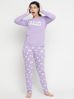 Lil Tomatoes - Girls Printed Cotton Night Suits - Purple (Set of 2)