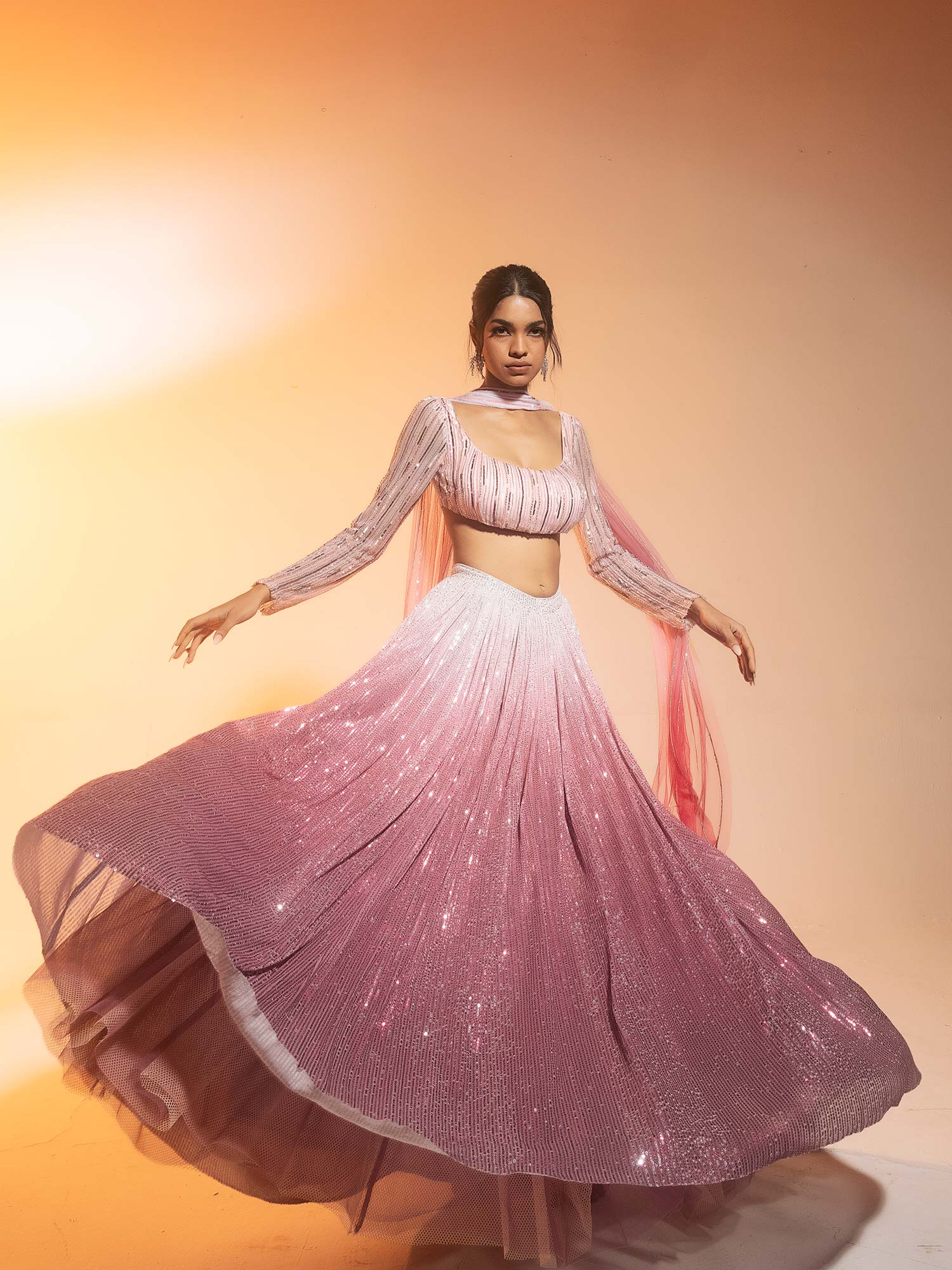 Anaisha Pink Ombre Sequined Lehenga With Blouse And Dupatta (Set of 3)-picture-14