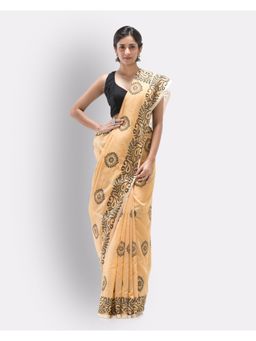 Angoshobha - Indian Women Peach Festive Cotton Blend Saree with Unstitched