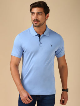 Van Heusen - Men Blue Solid Regular Fit Polo T-Shirt