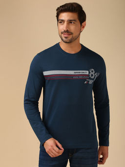 Van Heusen - Men Navy Blue Printed Regular Fit T-Shirt