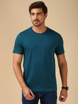 Van Heusen - Men Teal Solid Regular Fit T-Shirt
