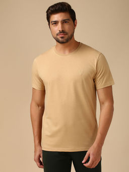 Van Heusen - Men Beige Solid Regular Fit T-Shirt