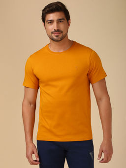 Van Heusen - Men Mustard Solid Regular Fit T-Shirt