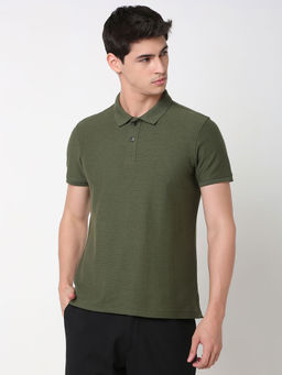 Spykar - Men Olive Solid Regular Fit Polo T-Shirt