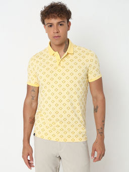 Spykar - Men Yellow Printed Regular Fit Polo T-Shirt