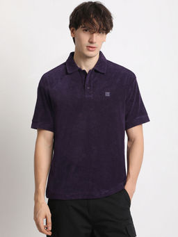 The Bear House - Men Purple Solid Regular Fit Polo T-Shirt