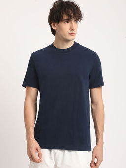 The Bear House - Men Navy Blue Solid Regular Fit T-Shirt