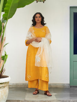 Label Earthen - Mustard Kurta & Pant with Dupatta (Set of 3)