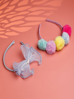 JEWELZ - Vibrant Bow & Pompom Shape Hair Band for Kids (Pack Of 2)