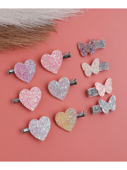 JEWELZ - Colorful Butterfly & Heart Shape Alligator Hair Clips for Kids (Pack Of 9)
