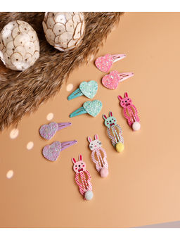 JEWELZ - Adorable Teddy & Heart Shape Tic Tac Hair Clips for Kids (Pack Of 10)