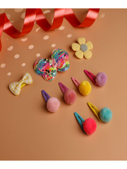 JEWELZ - Colorful Pom Pom & Butterfly Shape Tic Tac Hair Clips (Pack Of 9)